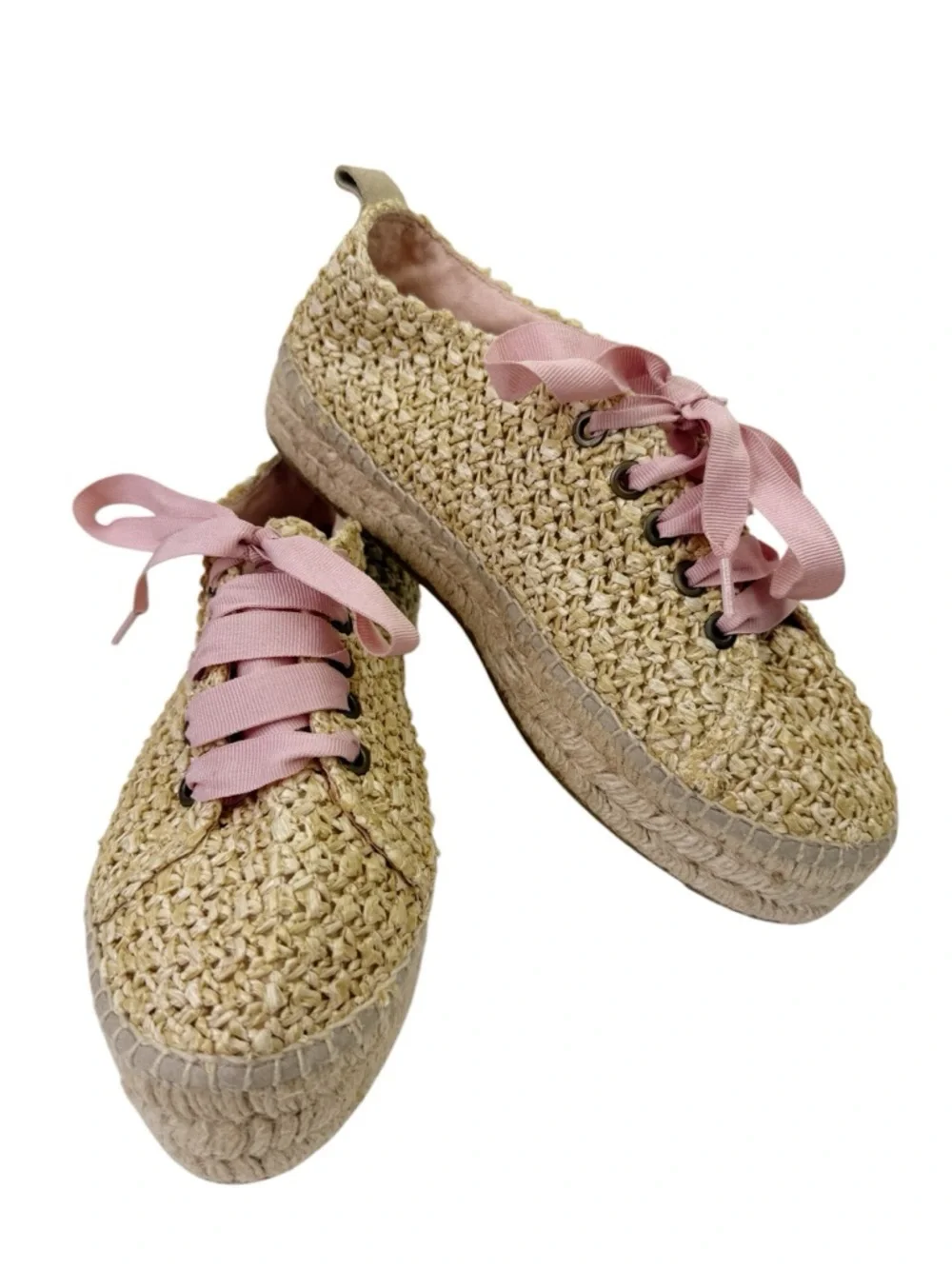 Manebi Yucatán Espadrille Platform Lace Up Raffia Sneakers Size 39 EU Shoes